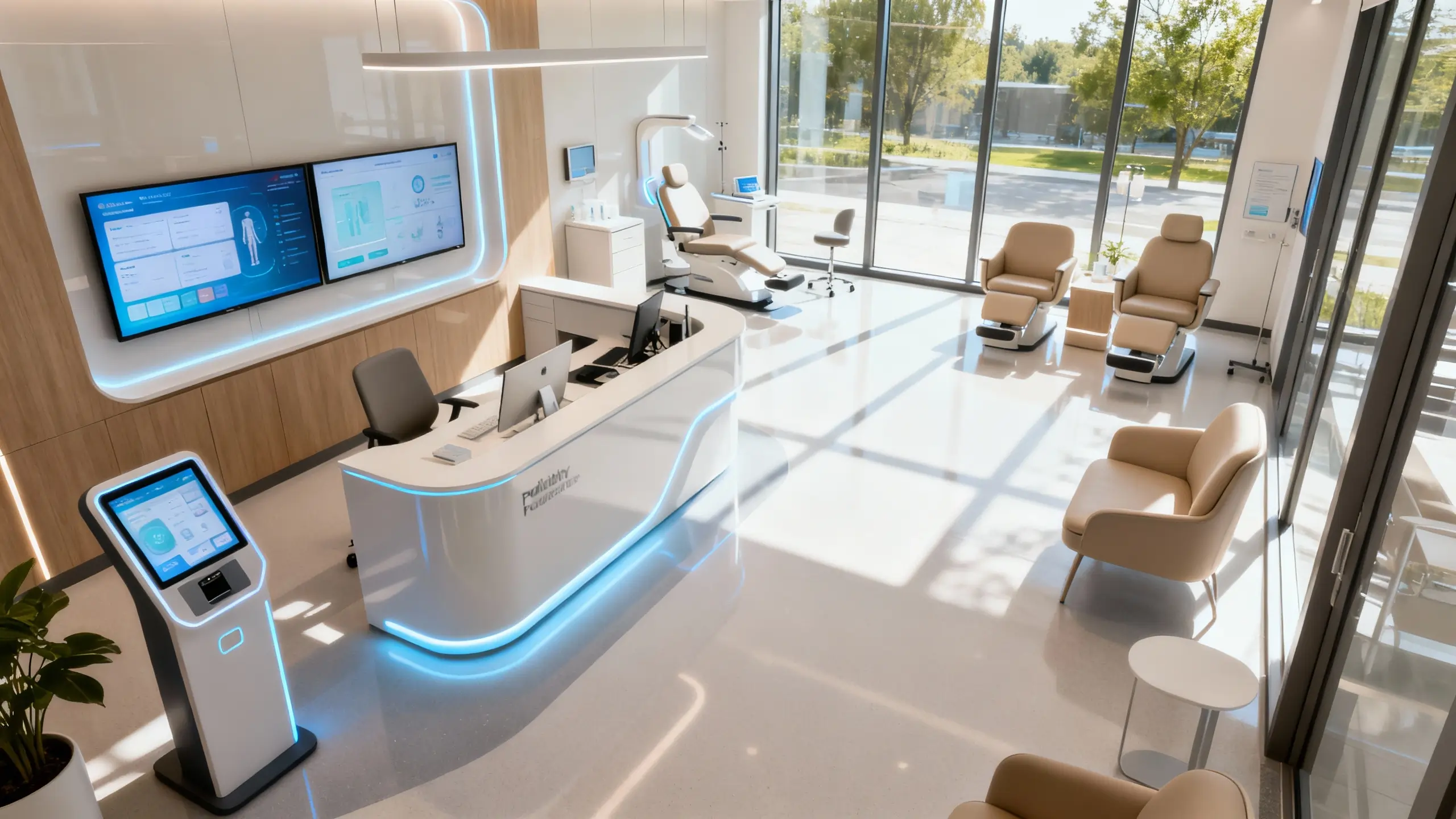 A modern podiatry clinic with advanced billing systems and a sleek, professional interior.
