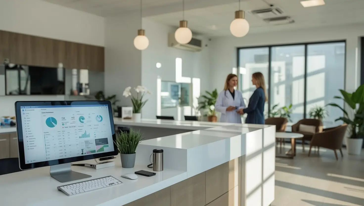 modern podiatry clinic reception with a focus on organized billing management.